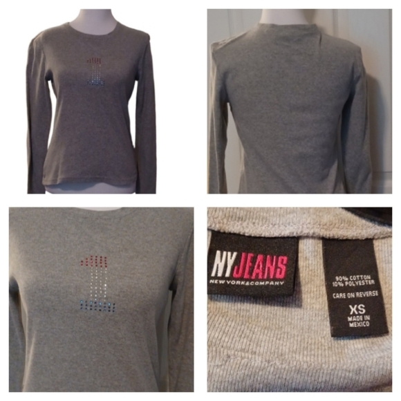 💙🌺New York & Company Gray Crewneck Sweater with Dotted Design - Picture 1 of 9